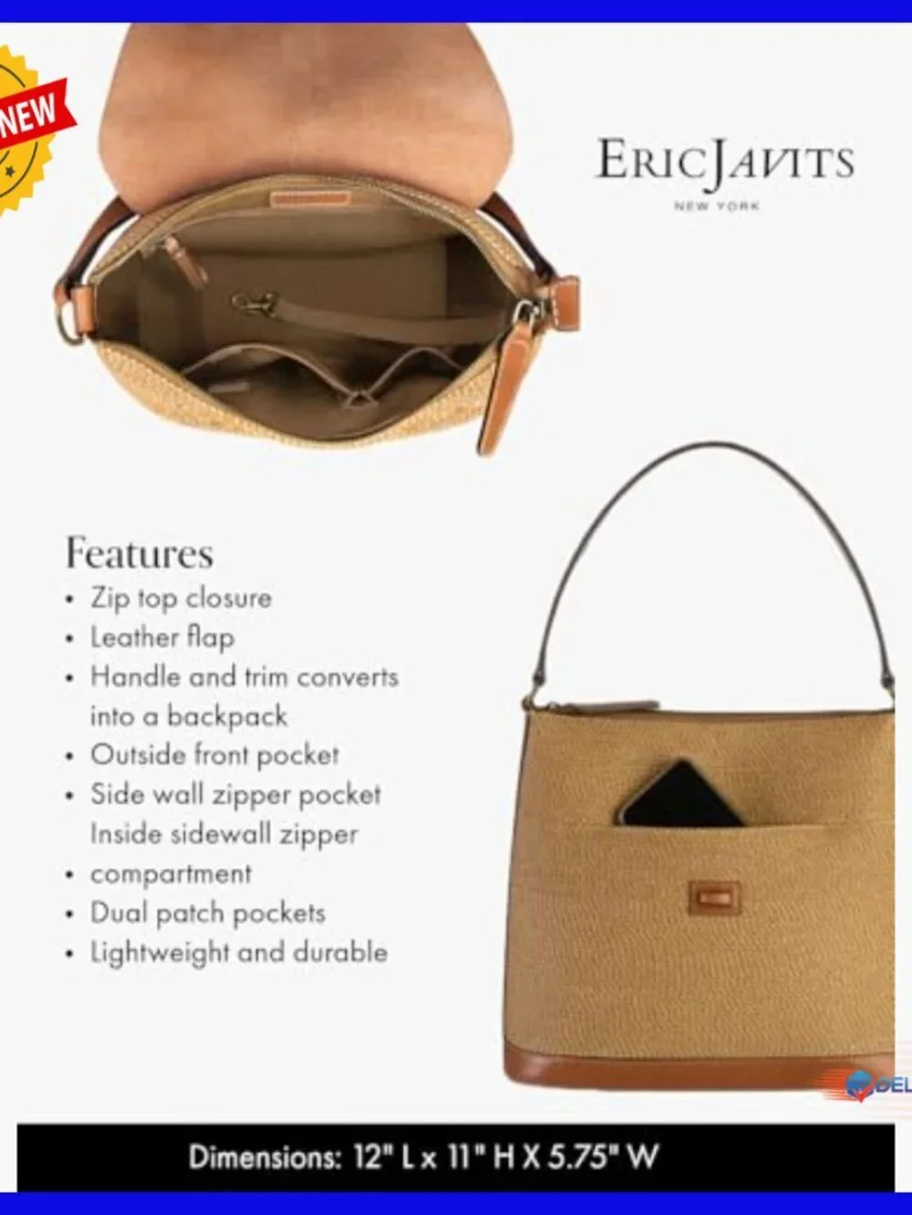 Convertible Straw Hobo Handbag with Adjustable Straps, Spacious 12x11x5.75